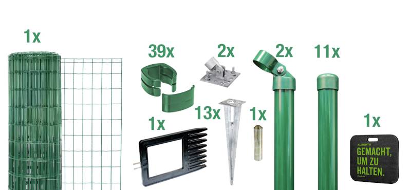 Alberts® Schweißgitter Fix-Clip Pro® Komplettset 10 - 100 Meter mit Bodenhülse Grün 1220 mm 25_m von Alberts