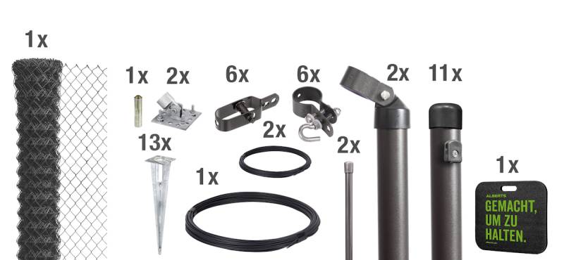 Alberts® Set Maschendrahtzaun, mit Bodenhülse, anth-mt800/25 + Kniekissen von Alberts