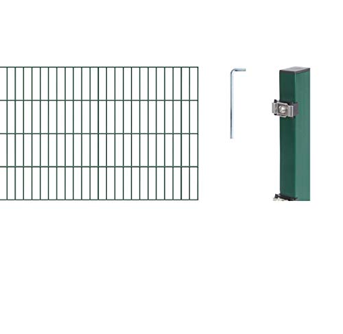 Alberts, grün GAH 646417 Doppelstabmattenzaun als 16 tlg. Zaun-Komplettset wahlweise in verschiedenen Farben | kunststoffbeschichtet, 80 cm | Länge 14 m, Höhe: 800 mm von Alberts