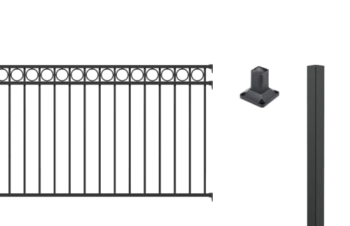 Alberts 511166 Zaunkomplettset Circle, zum Aufschrauben | verschiedene Längen und Höhen - wahlweise in verschiedenen Farben | matt-schwarz | Höhe 100 cm | Länge 8 m von Alberts