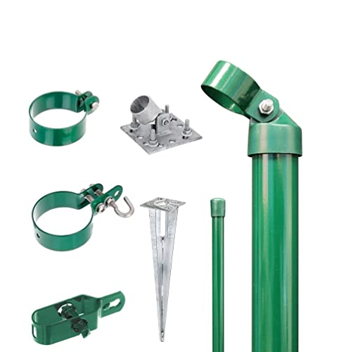 Alberts 600891 Zaunanschluss-Set Wellengittertor an Maschendrahtzaun | Set,2s | zinkphosphatiert grün | mit Einschlag-Bodenhülse | Torpfosten-Ø: 76 mm | Zaunhöhe: 2000 mm von Alberts