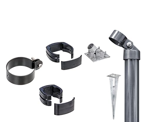 Alberts 601904 Zaunanschluss-Set Wellengittertor an Schweißgitter Fix-Clip Pro® | Set,2s | zinkphosphatiert anthrazit-metallic | mit Einschlag-Bodenhülse | Torpfosten-Ø: 60 mm | Zaunhöhe: 810 mm von Alberts