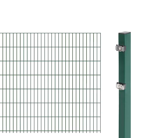 Alberts 641429 Doppelstabmattenzaun als Zaun-Erweiterung - mit Klemmlasche 6-5-6 mm Stahldraht - verschiedene Längen, Höhen und Farben - kunststoffbeschichtet, grün - Höhe 143 cm - Länge 2,5 m von Alberts