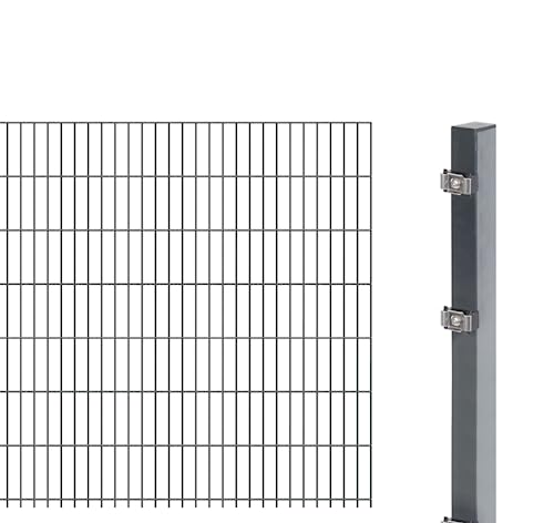 Alberts 641498 Doppelstabmattenzaun als Zaun-Erweiterung - mit Klemmlasche 6-5-6 mm Stahldraht - verschiedene Längen, Höhen und Farben - anthrazit - Höhe 143 cm - Länge 2,5 m von Alberts