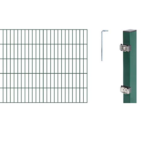 Alberts 649227 Doppelstabmattenzaun als 10 tlg. Zaun-Komplettset | verschiedene Längen und Höhen | kunststoffbeschichtet, grün | Höhe 100 cm | Länge 8 m von Alberts