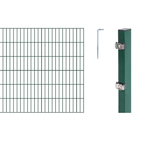 Alberts 650193 Doppelstabmattenzaun als 10 tlg. Zaun-Komplettset | verschiedene Längen und Höhen | kunststoffbeschichtet, grün | Höhe 120 cm | Länge 8 m von Alberts