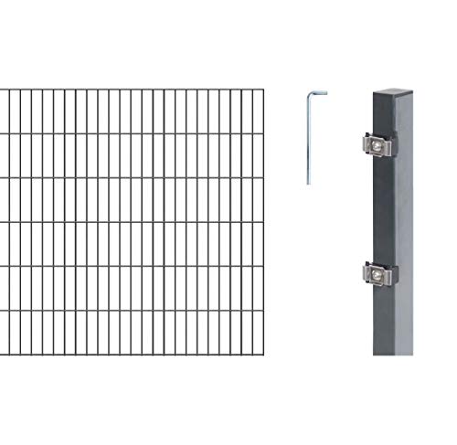 Alberts 650940 Doppelstabmattenzaun als 8 tlg. Zaun-Komplettset | verschiedene Längen und Höhen | anthrazit | Höhe 120 cm | Länge 6 m von Alberts