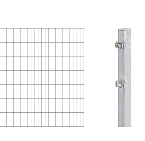 Alberts 651145 Doppelstabmattenzaun als 16 tlg. Zaun-Komplettset | verschiedene Längen und Höhen | feuerverzinkt | Höhe 140 cm | Länge 14 m von Alberts