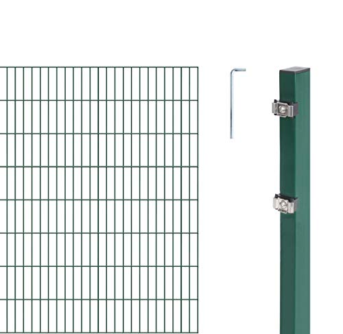 Alberts grün GAH 651190 Doppelstabmattenzaun als 16 TLG. Zaun-Komplettset wahlweise in verschiedenen Farben Höhe 180 cm | Länge 14 m von Alberts