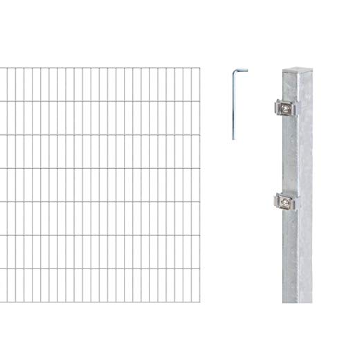 Alberts 653248 Doppelstabmattenzaun als 28 tlg. Zaun-Komplettset mit Klemmlasche 6-5-6 mm Stahldraht verschiedene Längen und Höhen feuerverzinkt Höhe 140 cm Länge 26 m von Alberts