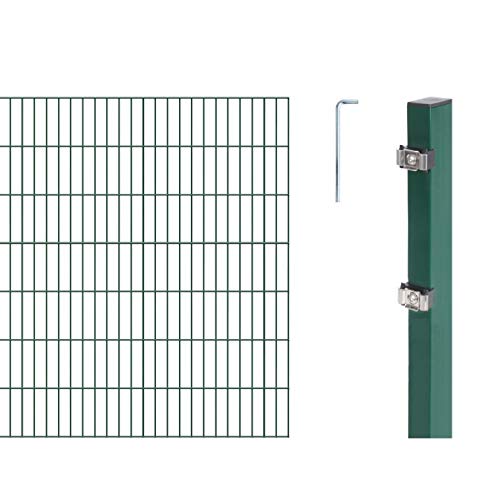 Alberts 653866 Doppelstabmattenzaun als 8 tlg. Zaun-Komplettset | verschiedene Längen und Höhen | grün | Höhe 140 cm | Länge 6 m von Alberts