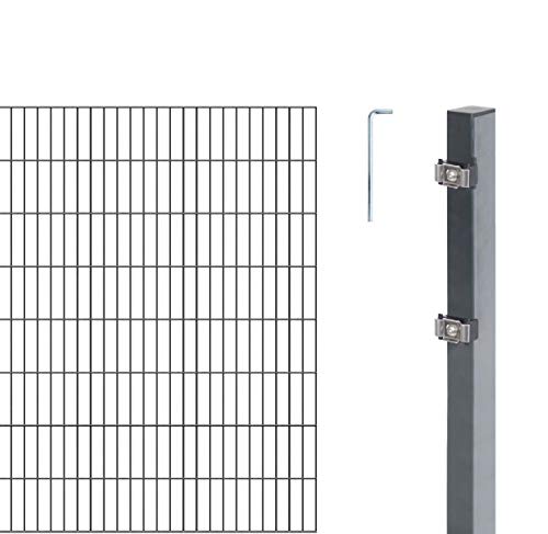 Alberts 653958 Doppelstabmattenzaun als 8 tlg. Zaun-Komplettset | verschiedene Längen und Höhen | anthrazit | Höhe 160 cm | Länge 6 m von Alberts