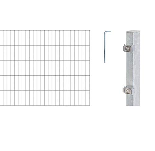 Alberts 656928 Doppelstabmattenzaun als 30 tlg. Zaun-Komplettset mit Klemmlasche 6-5-6 mm Stahldraht verschiedene Längen und Höhen feuerverzinkt Höhe 100 cm Länge 28 m von Alberts