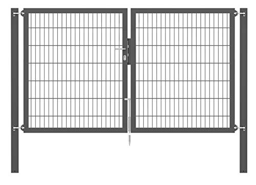 Alberts 663353 Doppeltor Flexo Plus mit Zubehör | verschiedene Breiten und Höhen | Pfostenstärke 80 x 80 mm | anthrazit | Breite 250 cm | Höhe 140 cm von Alberts