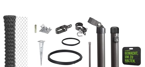 Alberts 690878 Maschendrahtzaun als Zaun-Komplettset, mit Einschlagbodenhülse und Kniekissen | verschiedene Längen, Höhen und Farben | anthrazit-metallic | Höhe 100 cm | Länge 15 m von Alberts