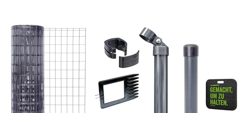 Alberts 693589 Fix-Clip Pro als Zaun-Komplettset, zum Einbetonieren mit Kniekissen | verschiedene Längen und Höhen - wahlweise in verschiedenen Farben | anthrazit | Höhe 102 cm | Länge 25 m von Alberts