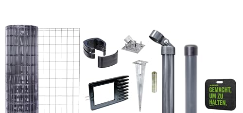 Alberts 695750 Fix-Clip Pro als Zaun-Komplettset, mit Einschlagbodenhülse und Kniekissen | verschiedene Längen und Höhen - wahlweise in verschiedenen Farben | anthrazit | Höhe 81 cm | Länge 25 m von Alberts