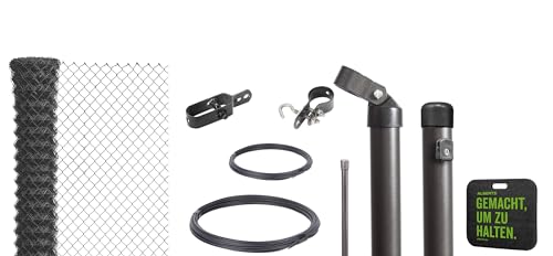 Alberts 697167 Maschendrahtzaun als Zaun-Komplettset, zum Einbetonieren mit Kniekissen | verschiedene Längen, Höhen und Farben | anthrazit-metallic | Höhe 125 cm | Länge 15 m von Alberts