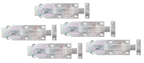 Alberts 840600 Türriegel | gerade, mit Knopfgriff und befestigter Schlaufe | galvanisch verzinkt, Dickschichtschutz | Platte 160 x 56 mm | 5er Set, Silber von Alberts