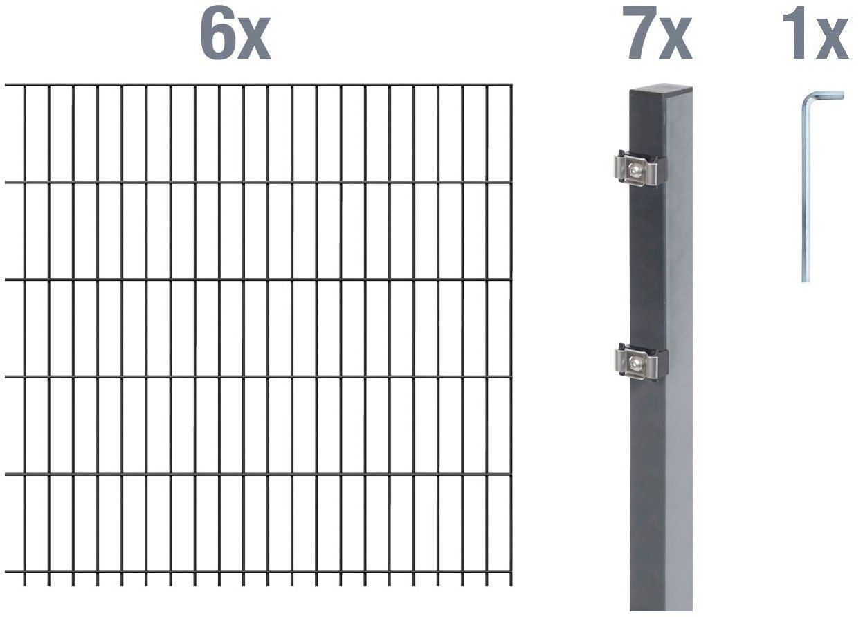 Alberts Doppelstabmattenzaun Grundset, (Set), Höhe: 80 - 160 cm, Gesamtlänge: 4 - 30 m, zum Einbetonieren von Alberts