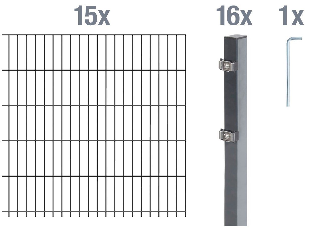 Alberts Doppelstabmattenzaun Grundset, (Set), Höhe: 80 - 160 cm, Gesamtlänge: 4 - 30 m, zum Einbetonieren von Alberts