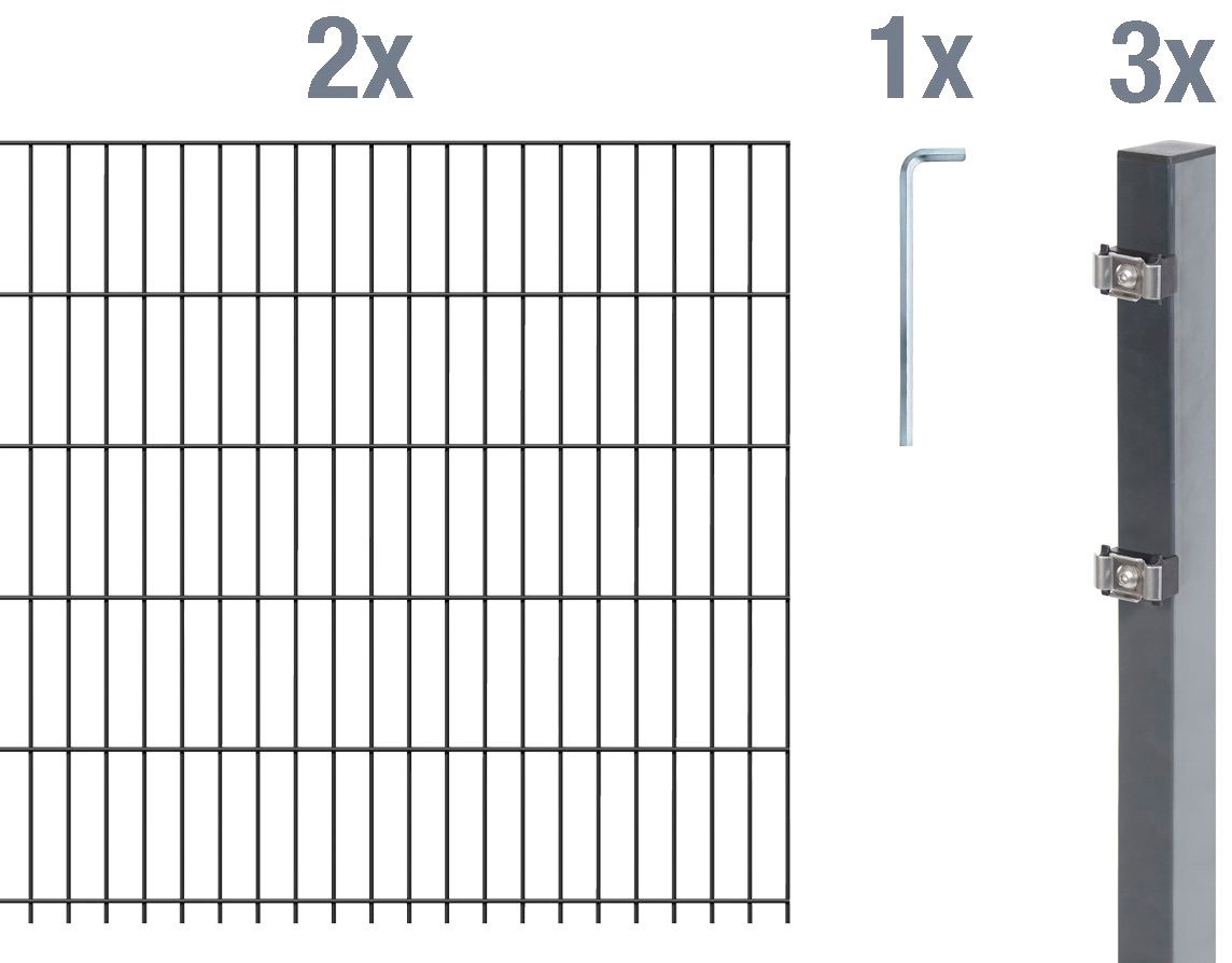 Alberts Doppelstabmattenzaun Grundset, (Set), Höhe: 80 - 160 cm, Gesamtlänge: 4 - 30 m, zum Einbetonieren von Alberts