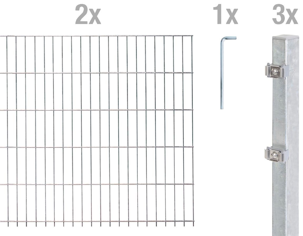 Alberts Doppelstabmattenzaun Grundset, (Set), Höhe: 80 - 160 cm, Gesamtlänge: 4 - 30 m, zum Einbetonieren von Alberts