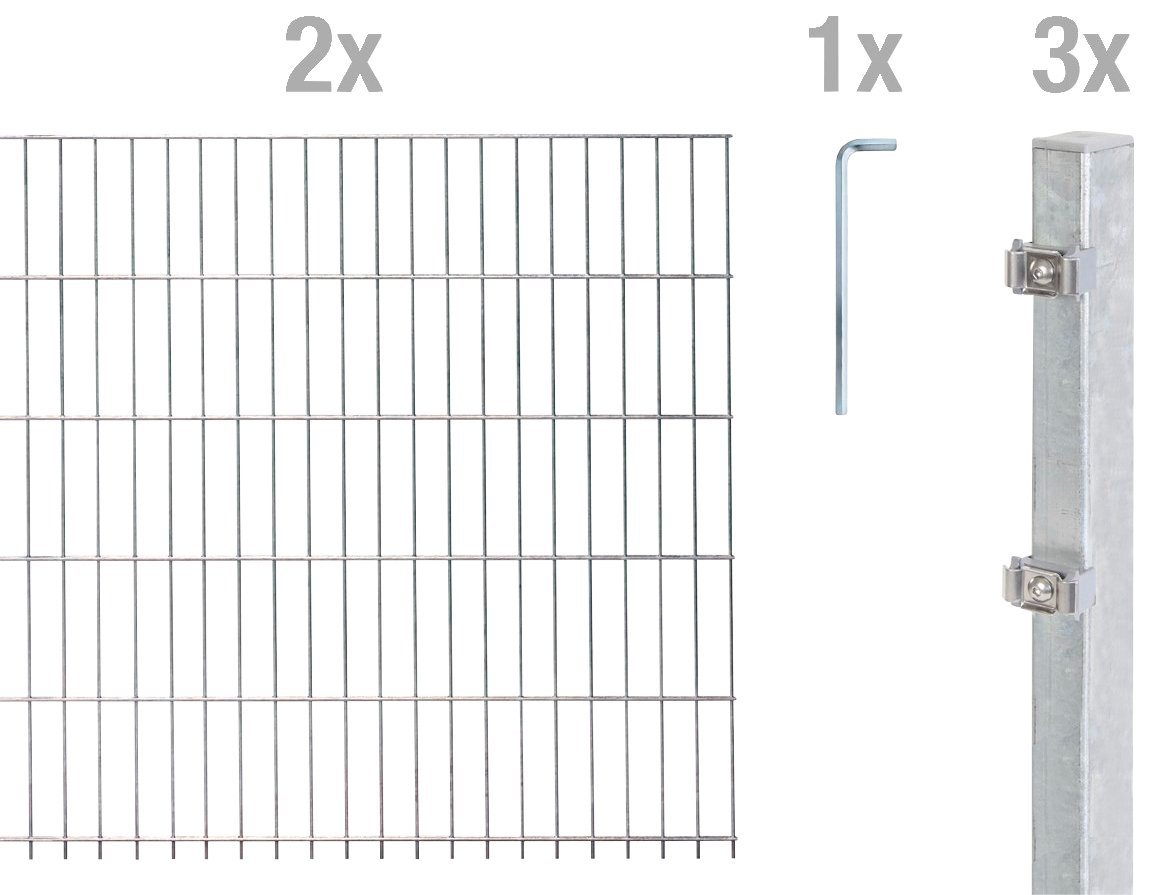 Alberts Doppelstabmattenzaun Grundset, (Set), Höhe: 80 - 160 cm, Gesamtlänge: 4 - 30 m, zum Einbetonieren von Alberts