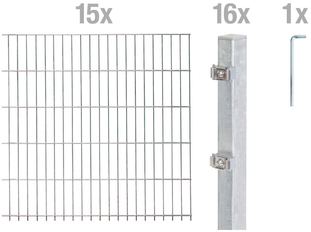 Alberts Doppelstabmattenzaun Grundset, (Set), Höhe: 80 - 160 cm, Gesamtlänge: 4 - 30 m, zum Einbetonieren von Alberts