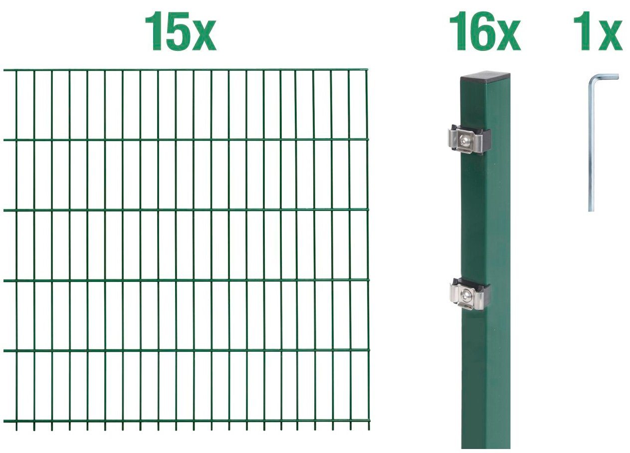 Alberts Doppelstabmattenzaun Grundset, (Set), Höhe: 80 - 160 cm, Gesamtlänge: 4 - 30 m, zum Einbetonieren von Alberts