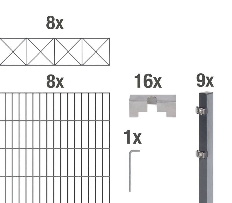 Alberts Doppelstabmattenzaun Nexus, (Set), anthrazit, Höhe: 100-160cm, Gesamtlänge: 10-20m, zum Einbetonieren von Alberts