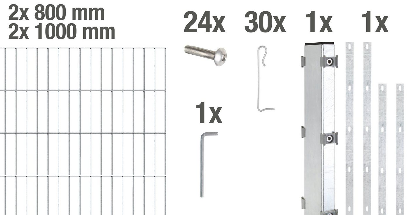 Alberts Gabionenzaun Gabionen-Anbauset Step², (Set), feuerverzinkt, Höhe: 100 und 180cm, Breite: 2m, zum Einbetonieren von Alberts