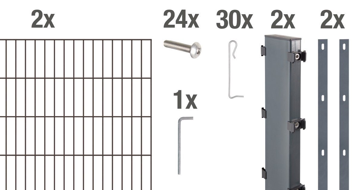 Alberts Gabionenzaun Gabionen-Grundset Step², (Set), anthrazit, Höhe: 100 und 180cm, Breite: 2m, zum Einbetonieren von Alberts