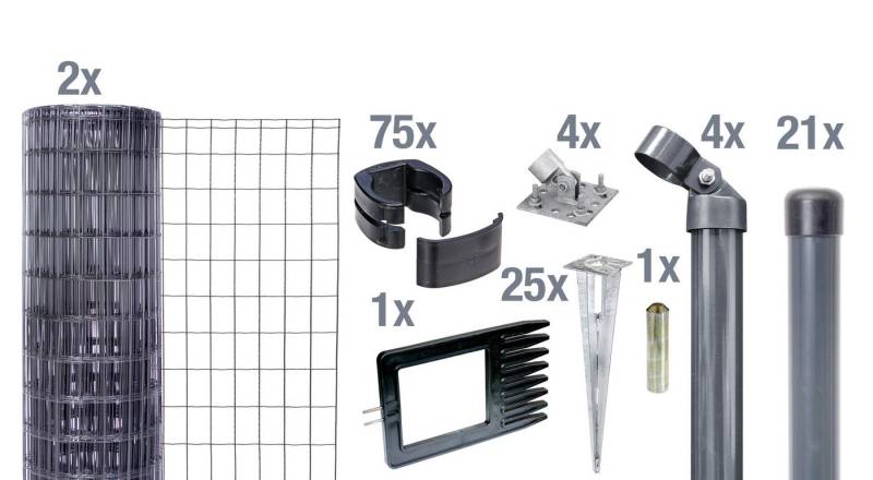 Alberts Zaun Set Fix-Clip Pro®,anth,EBH,1220/50m, Set Fix-Clip Pro®,anth,Bodenhülsen,1220/50m von Alberts