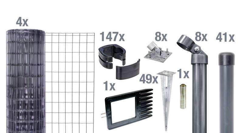 Alberts Zaun Set Fix-Clip Pro®,anth,EBH,810/100m, Set Fix-Clip Pro®,anth,Bodenhülsen,810/100m von Alberts