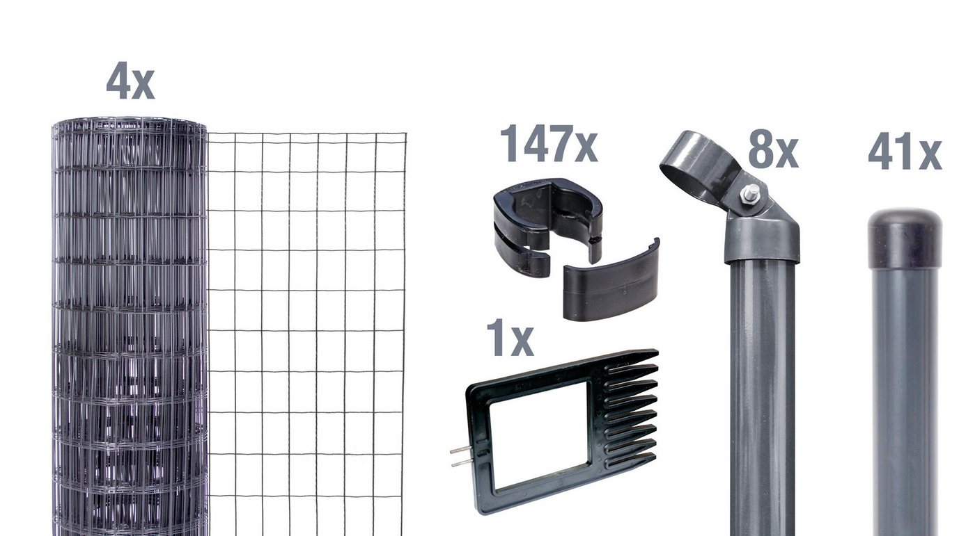 Alberts Zaun Set Fix-Clip Pro®,anth,zE,1530/100m, Set Fix-Clip Pro®,anth,einbetonieren,1530/100m von Alberts