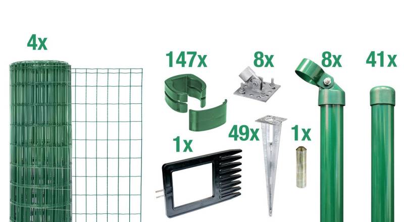 Alberts Zaun Set Fix-Clip Pro®,grün,EBH,810/100m, Set Fix-Clip Pro®,grün,Bodenhülsen,810/100m von Alberts