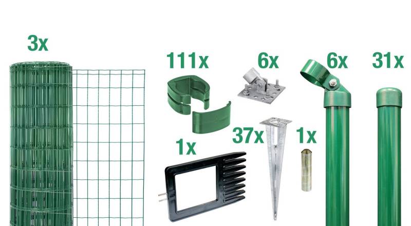 Alberts Zaun Set Fix-Clip Pro®,grün,EBH,810/75m, Set Fix-Clip Pro®,grün,Bodenhülsen,810/75m von Alberts