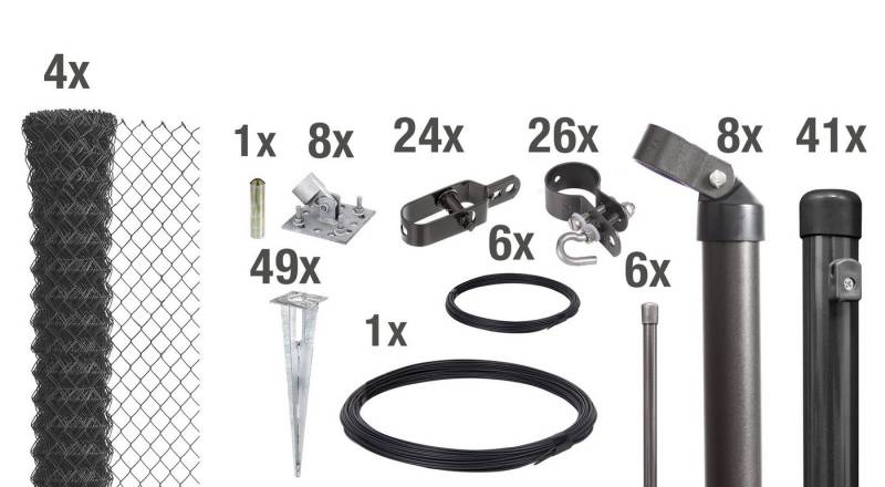 Alberts Zaun Set Maschendrahtzaun,EBH,anth-mt1250/100, Set Maschendrahtzaun,Bodenhülsen,anth-mt1250/100 von Alberts
