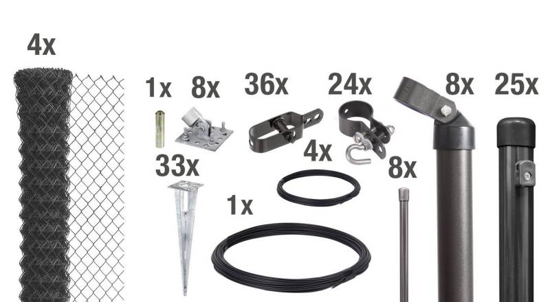 Alberts Zaun Set Maschendrahtzaun,EBH,anth-mt1250/60, Set Maschendrahtzaun,Bodenhülsen,anth-mt1250/60 von Alberts