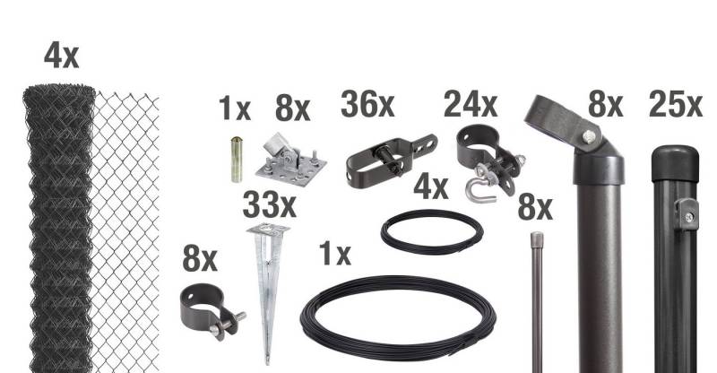 Alberts Zaun Set Maschendrahtzaun,EBH,anth-mt1500/60, Set Maschendrahtzaun,Bodenhülsen,anth-mt1500/60 von Alberts