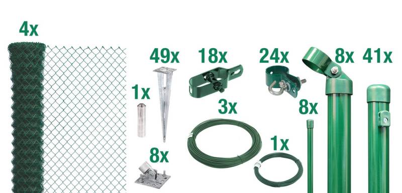 Alberts Zaun Set Maschendrahtzaun,EBH,grün2000/100, Set Maschendrahtzaun,Bodenhülsen,grün2000/100 von Alberts