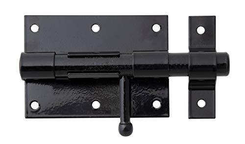 Alberts 137021 Bolzenriegel | mit rundem Griff und befestigter Schlaufe | schwarz kunststoffbeschichtet | Platte 95 x 67 mm | Bolzen-Ø 15,5 mm | Gesamtlänge 135 mm von Alberts