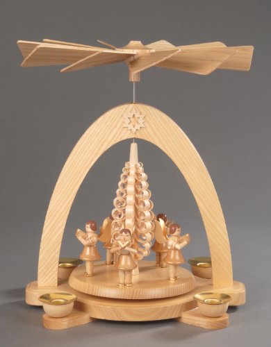 Albin Preißler - Seiffener Kunsthandwerk - Pyramide, natur - 5 Engel mit Spanbaum von Albin Preißler - Seiffener Kunsthandwerk