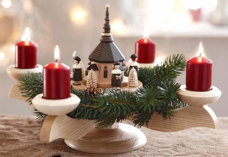 Albin Preissler Adventsleuchter Weihnachtsdeko, mit Seiffener Kirche von Albin Preissler
