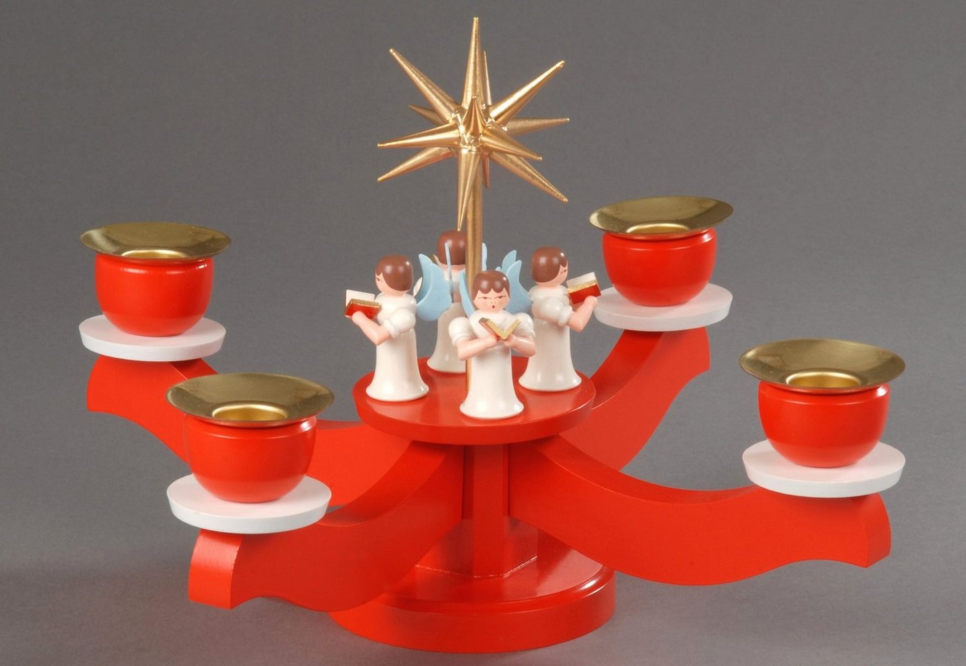 Albin Preissler Adventsleuchter Weihnachtsdeko rot, mit 4 stehenden Engeln von Albin Preissler