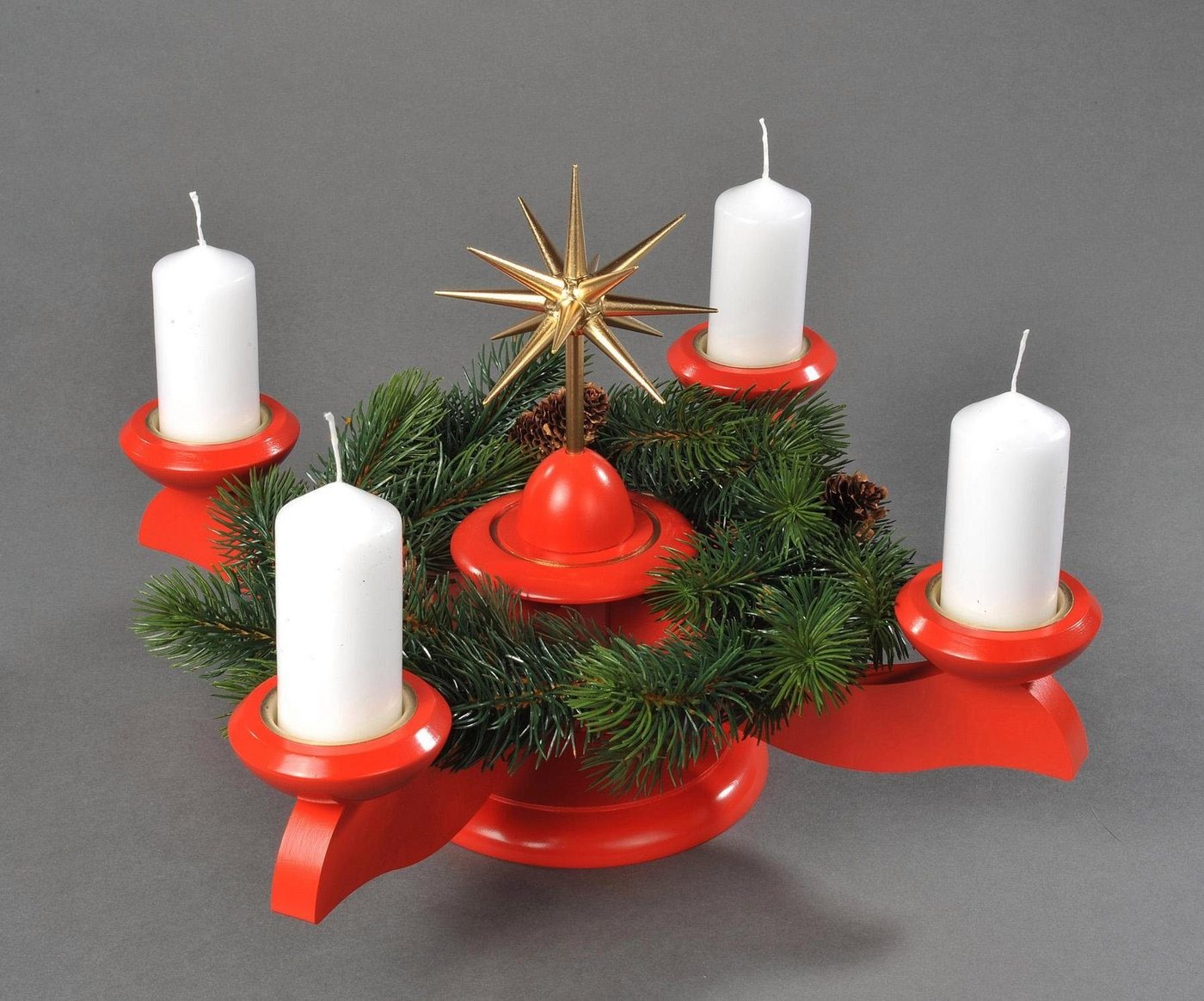 Albin Preissler Adventsleuchter Weihnachtsstern, Weihnachtsdeko rot, Ø 29 cm, rot, inkl. Tannenkranz von Albin Preissler