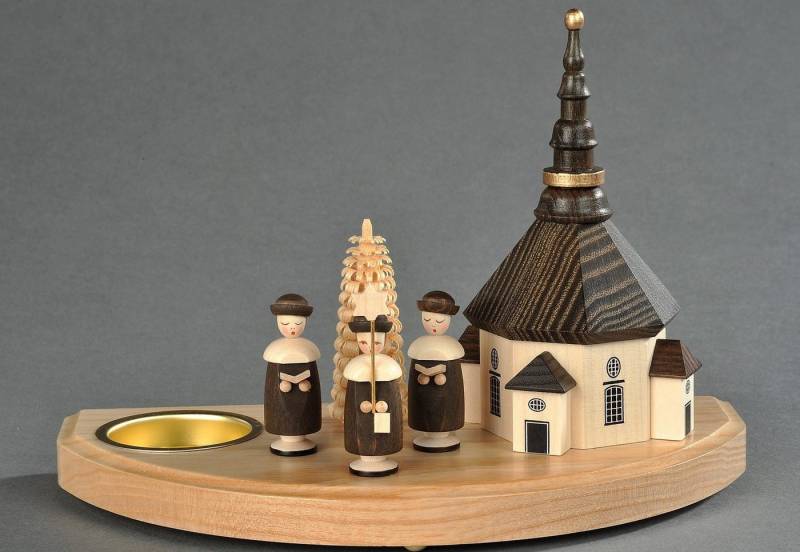 Albin Preissler Teelichthalter Seiffener Kirche mit Kurrende, Weihnachtsdeko von Albin Preissler