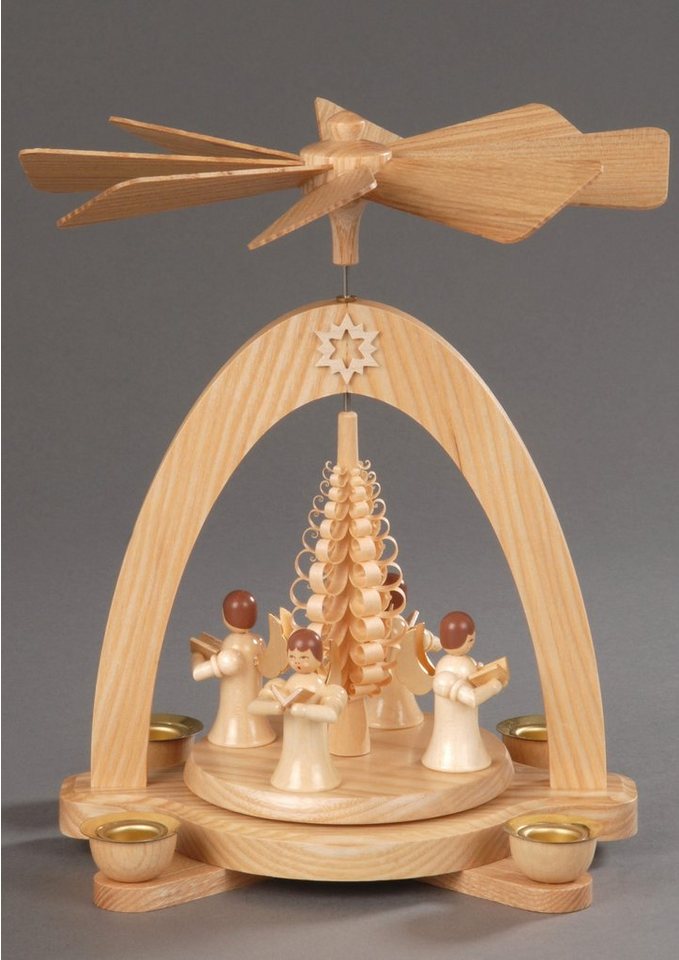 Albin Preissler Weihnachtspyramide 4 Engel mit Spanbaum, Weihnachtsdeko, Made in Germany von Albin Preissler