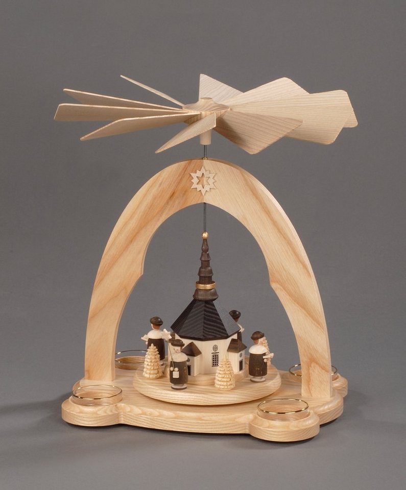 Albin Preissler Weihnachtspyramide Seiffener Kirche mit Kurrende, Weihnachtsdeko, Handwerkskunst aus dem Erzgebirge von Albin Preissler